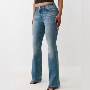 The Becca Big T Flap Bootcut Mid Rise Blue Jean Redish Stitching Size 30